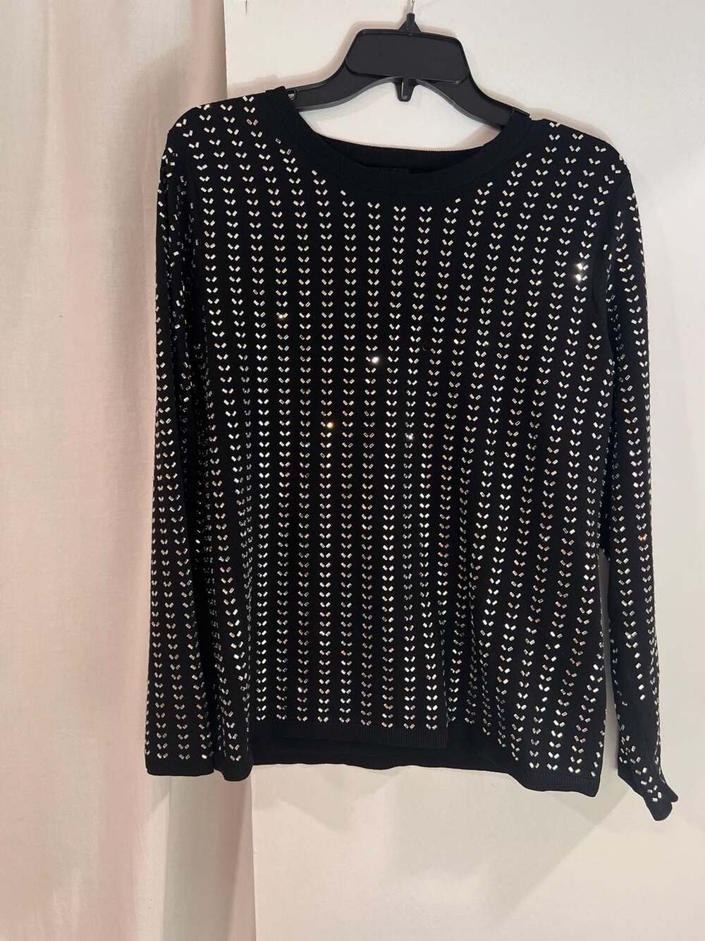 I.N.C. International Concepts Black Rhinestone Studded Long Sleeve Pullover Swea